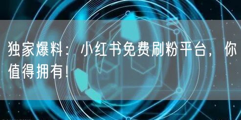 独家爆料：小红书免费刷粉平台，你值得拥有！