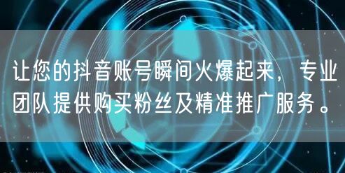让您的抖音账号瞬间火爆起来，专业团队提供购买粉丝及精准推广服务。